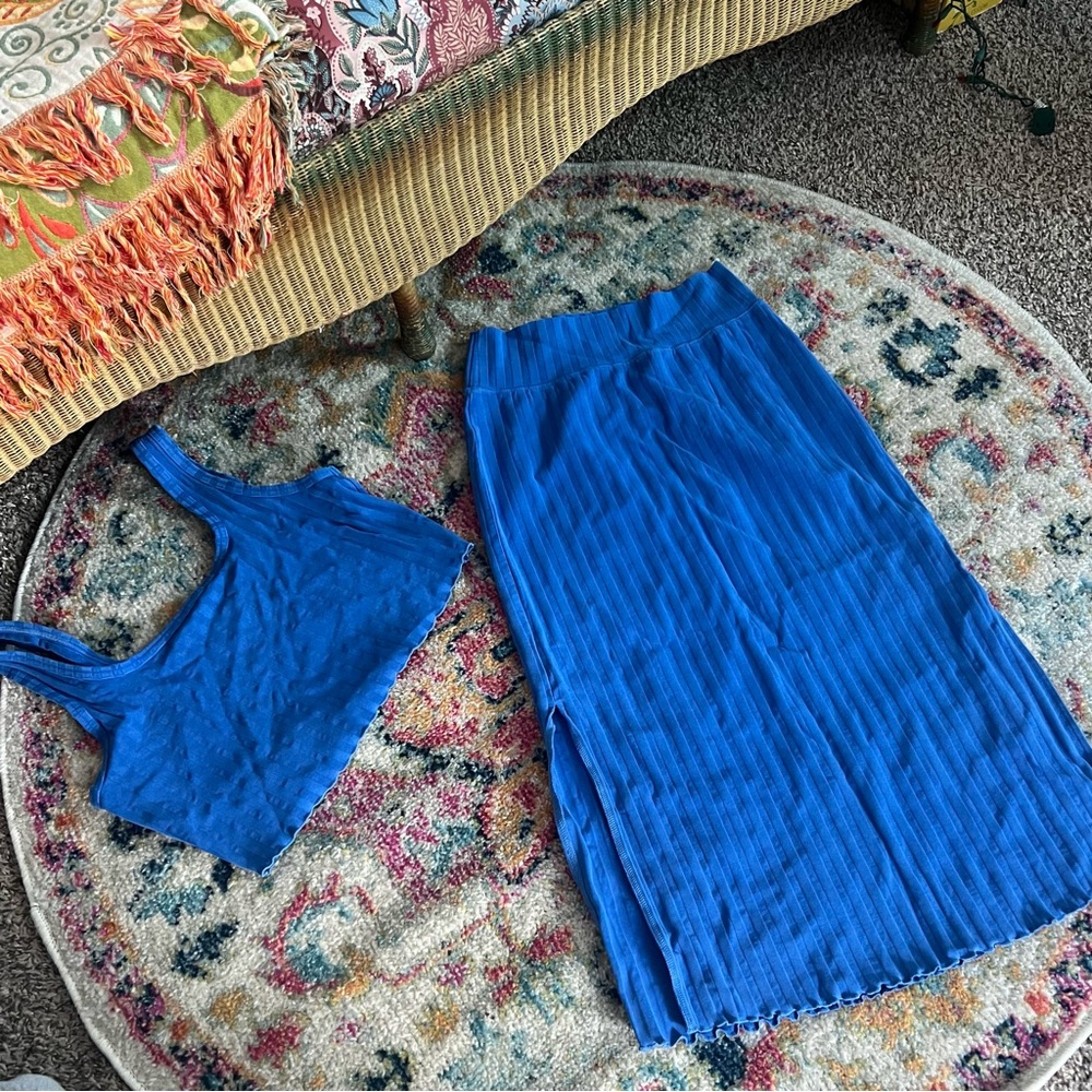 Blue Ribbed Two-Piece Set